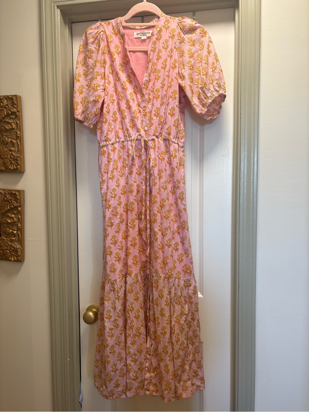 Emerson Fry Pink Floral Puff-Sleeve Maxi Dress